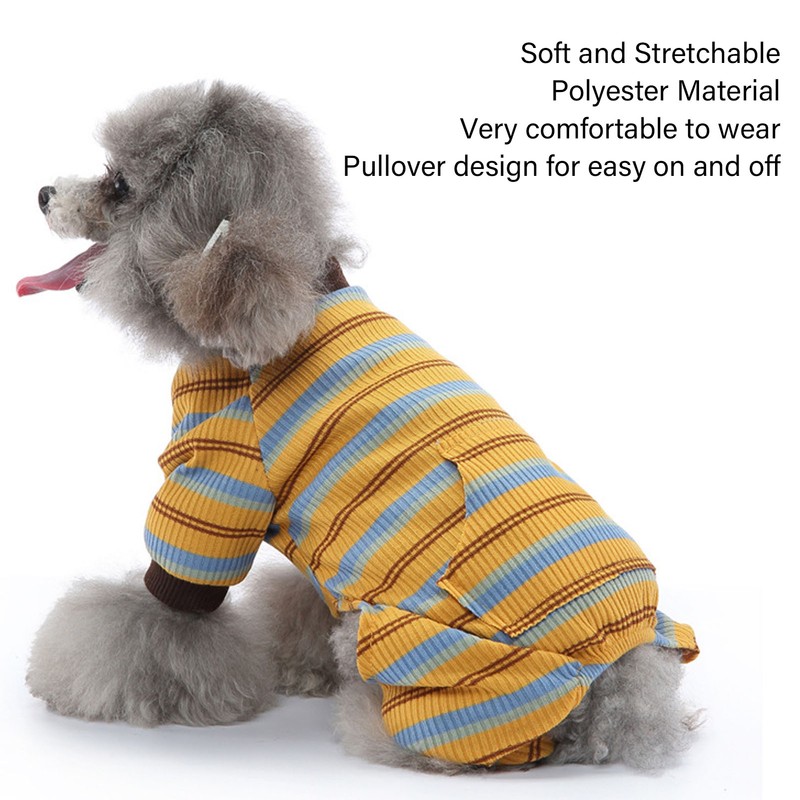 Striped Dog Pajamas Soft Stretchy Warm 4 Legged Puppy Jumpsuit