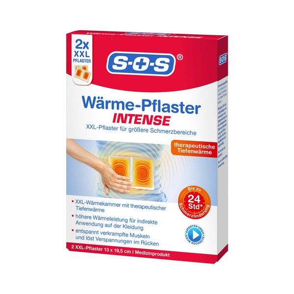 SOS Intense Heat Plasters Extra Strong XXL Heat Plasters Relieves Cramped Muscles Back + Lumbar Spine Back Pain 2 x 2 Pads