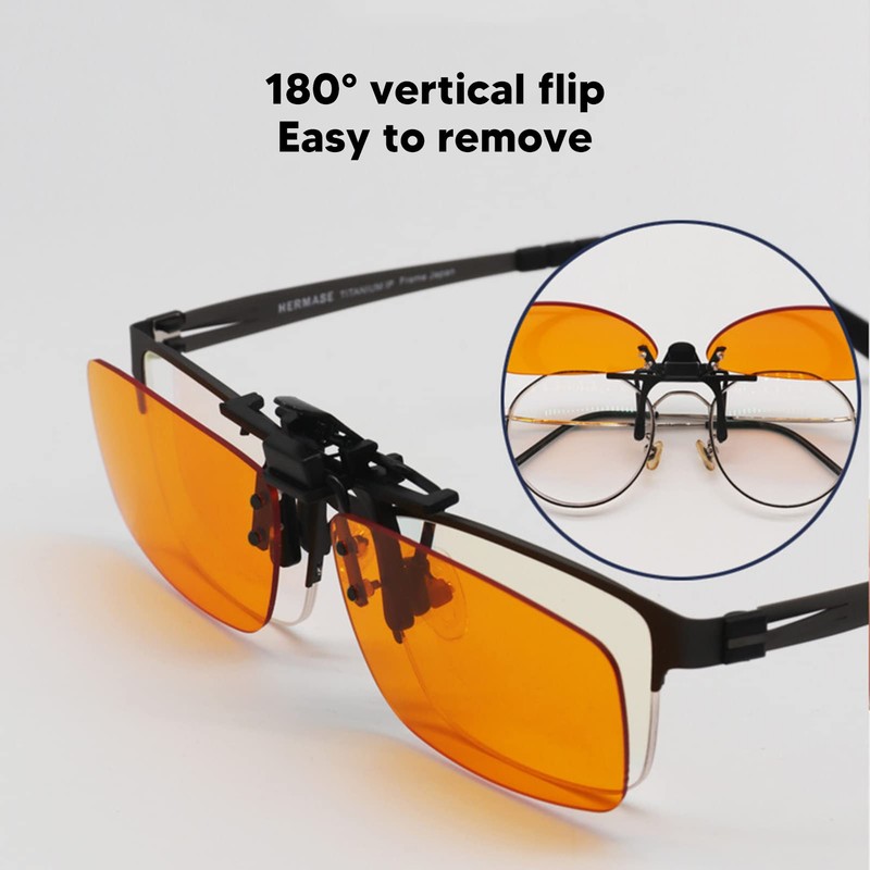 Blue Light Blocking Clip On Glasses, Portable 180 Degree Vertical