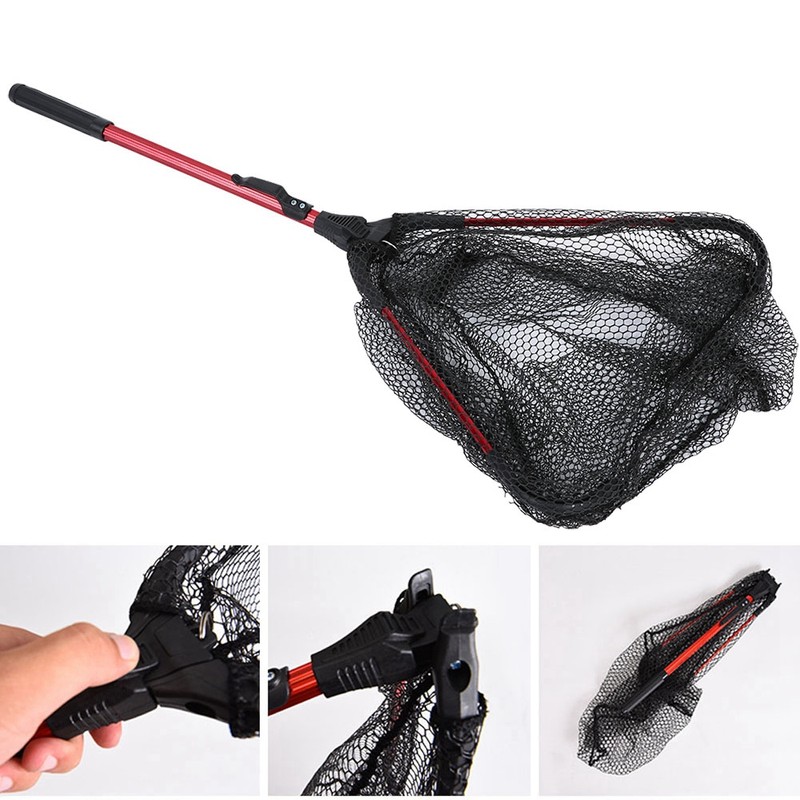 Portable Aluminum Alloy Foldng Fishing Landing Net Pole Plastic Handle