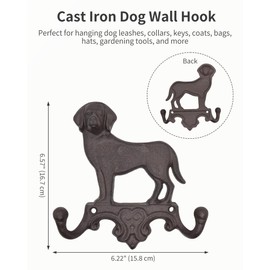 RIXIGOOD Cast Iron Dog Wall Hooks for Hanging, Heavy Duty Dog Leash Holder for Wall Mount Coat Hooks Decorative Key Hanger Vintage Farmhouse Entryway Cute Animal Decor Rustic Brown 2 Pack