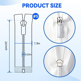 Deoward 2PCS #5 24 Inch Separating Jacket Zippers for Sewing Coats (White)