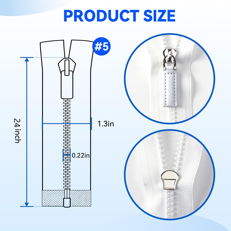 Deoward 2PCS #5 24 Inch Separating Jacket Zippers for Sewing