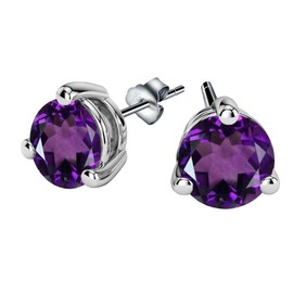 Sterling Silver Purple Amethyst Gemstone Stud Earrings, 6x6mm Fashion Designer Jewellery for Women
