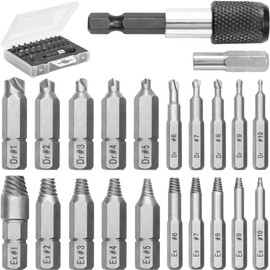 Mata1 - Screw Extractor Set for Stripped, Broken, Damaged Screws - 22 pc, Silver - Remover Kit w/Drill Bits, Extractors, Bit Extension & Socket Adapter