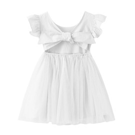 Dutebare Toddler Girls Tulle Tutu Dress Linen Ruffle Tie Back Sleeveless Kids Princess Party Dresses 829 White 110