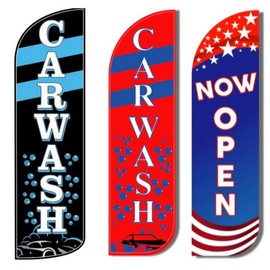 OnPoint Wares Car Wash Now Open Windless King Sized Flags Pack of 3 | 3 ft x 11.5 ft Car Wash Signs | Weatherproof Polyester Flags for Car Wash Signs | Outdoor Advertising Flags for Businesses (Hardware Not Included)