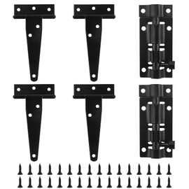 4 Pieces T Hinges, Heavy Duty T Shaped Hinges, T-shaped Door Hinges with 2 Pieces Door Handle and Matching Screws, Metal T Hinges for Door, Window, Fence (Black)