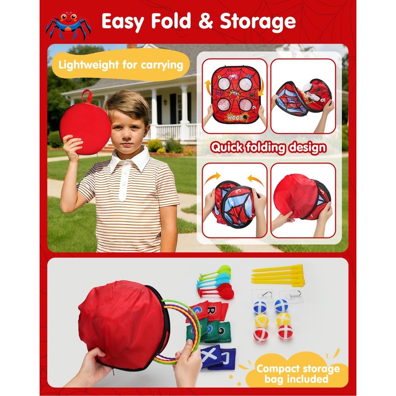 Spider Bean Bag Toss Game, 5-in-1 Cornhole Board Outdoor Toys