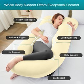 Sasttie Pregnancy Pillows for Sleeping, Jumbo U Shaped Cooling Full Body Pillow with Removable Cover, Pregnant Women Must Haves, Maternity Essential, Light Yellow
