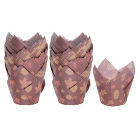 sourcing map 100pcs Tulip Cupcake Liners Greaseproof Baking Cups Paper Cupcake Wrappers Holders for Parties Weddings Birthdays, Dark Maple Leaf