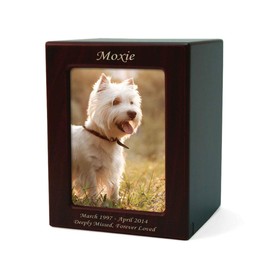 Near & Dear Pet Memorials Composite Wood Pet Photo Cremation Urn for Ashes - for a Cat, Dog, or Other Small Animal - 40 Cubic Inch (for Pet up to 35 Pounds,) Cherry - with Engraving