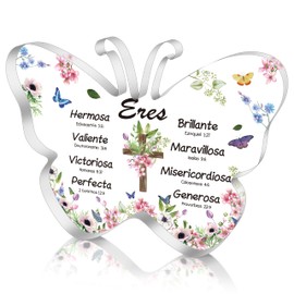 Yopyame Christian Acrylic Gifts for Women - Religious Inspirational Gift with Bible Verse and Prayers Spanish Religious Plaques Butterfly Scripture Gifts for Birthday Christmas Valentines Thanksgiving
