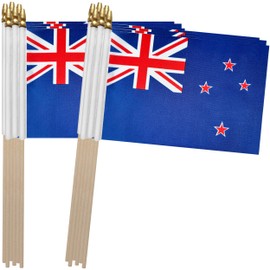 TSMD New Zealand Kiwi Stick Flag New Zealander Small Mini Hand Held Flags,5x8 Inch,12 Pack