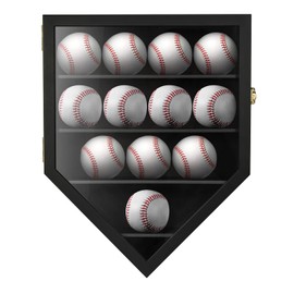 TJ.MOREE 12 Baseball Display Case, Baseball Holders for Balls Display, 13 x 16.5 inches Wall Mount Shadow Box with Locks for Home Run Derby Baseball Collector Memorabilia Autograph Balls - Black