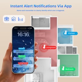 Door Chime, Smart WiFi Door Sensor Chime Window Sensor Alarm for Business/Kids Safety/Home Security Alert Your Phone, 500 FT Range, 32 Ringtones, 5 Adjustable Volumes, Free App Notifications