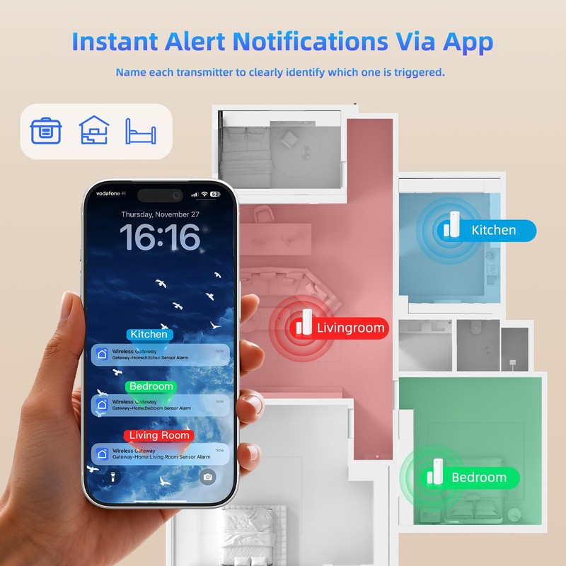 Door Chime, Smart WiFi Door Sensor Chime Window Sensor Alarm
