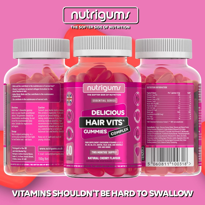 NUTRIGUMS® - Hair Vitamin Biotin Complex | 60 Vegan Cherry