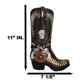 Rustic Western Eagle With Crossed Guns Star Bullets Boot Vase Planter Figurine