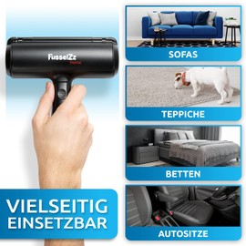 FusselZz® Home Premium Fusselrolle Schwarz Tierhaare - Selbstreinigender Tierhaarentferner zum Katzenhaare & Hundehaare entfernen, wiederverwendarer Katzenhaarentferner auf Sofa, Teppich & Bett