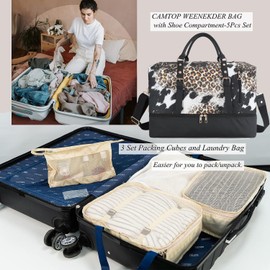 CAMTOP Weekend Travel Bag Ladies Women Duffle Tote Bags PU Leather Trim Canvas Overnight Bag Luggage