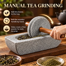 Stone Tea Mill for Matcha Preparation – Compact 15 x 6 cm Manual Grinder for Tea Cakes and Tea Powde