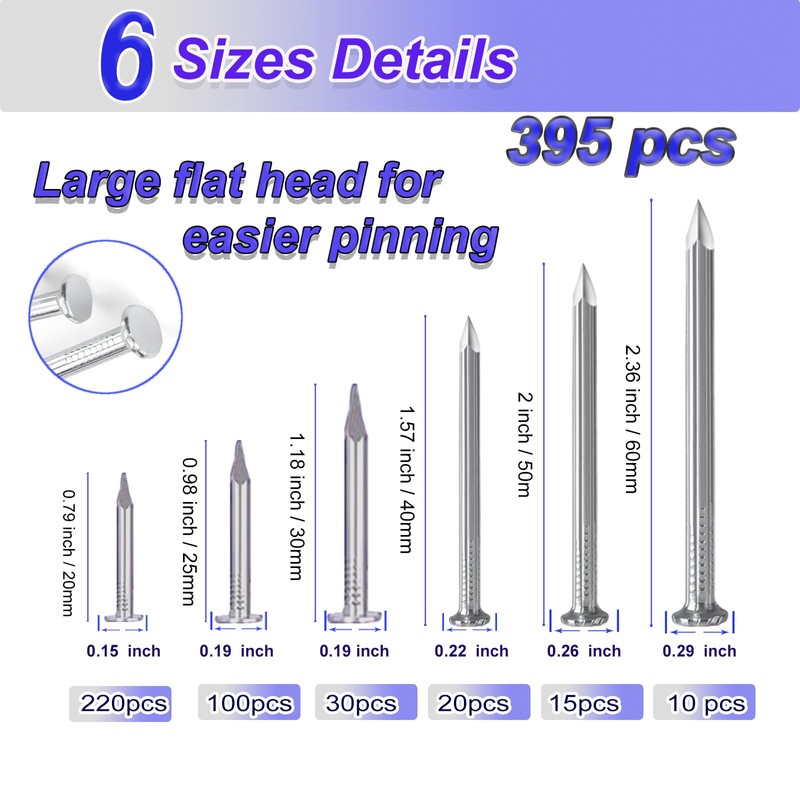 Approx 395 PC Assortment of High-Quality Concrete Nails, Masonry, Wood