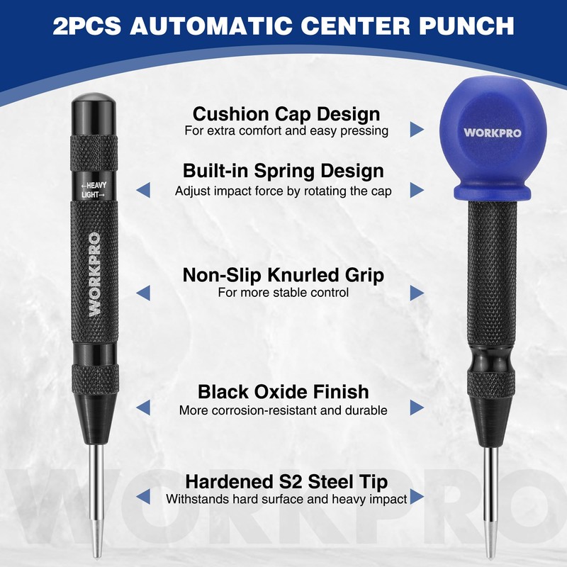 WORKPRO 2PCS Automatic Center Punch with an Extra Replacement Tip,