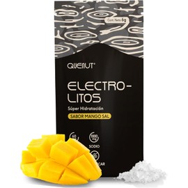 Quenut - Electrolitos en Polvo 48 Sobres Sin Azúcar, Hidratación - Sabores Naturales, 1000 mg Sodio, 60 mg Magnesio, 200 mg Potasio, Vitamina complejo B, C y E. (48, Mango)