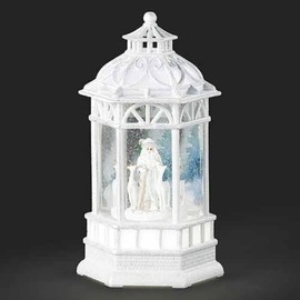 Roman 10.5" White and Blue LED Swirl Santa with Deer Christmas Tabletop Decor