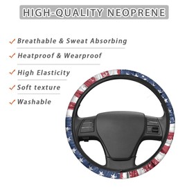 Quelytytrip American Flag Print Car Steering Wheel Cover Universal 15 inch,Elastic Steering Wheel Cover Men