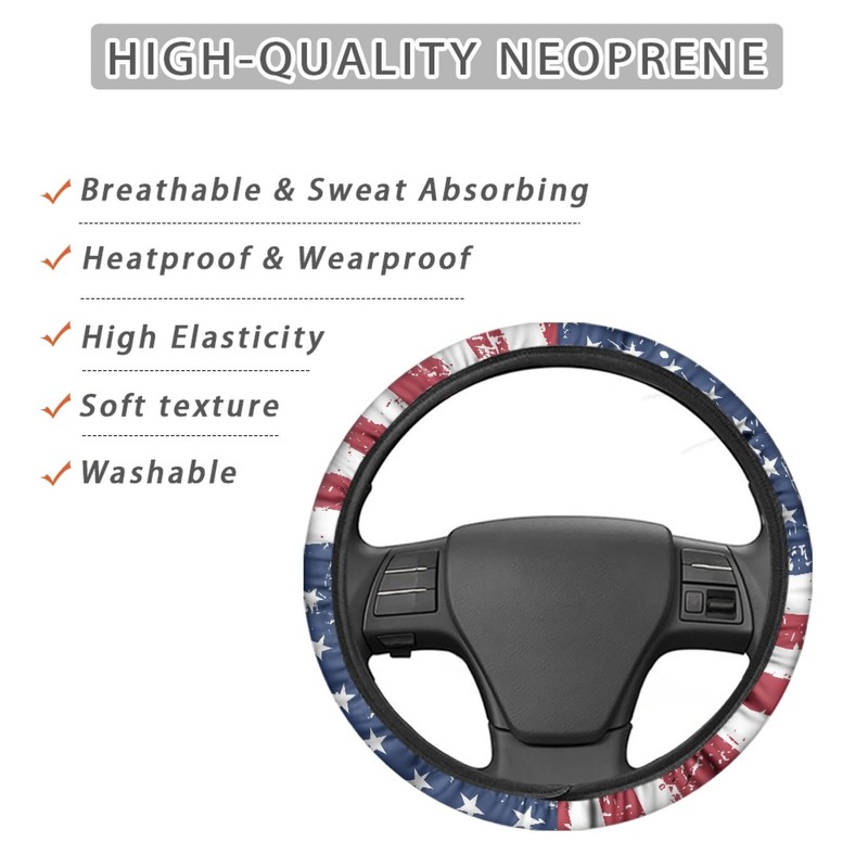 Quelytytrip American Flag Print Car Steering Wheel Cover Universal 15