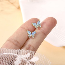 LIAYA Butterfly Earrings for Girls Women, 925 Sterling Silver Hypoallergenic Cute Tiny Butterfly Screw Stud Earrings, 18K Gold Plated Mini Animal Earrings Jewelry Lovely Gifts for Kids & Little Girls (Silver)