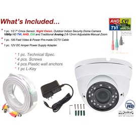 Evertech 1080p HD CCTV Security Camera with 100 Feet Video Power Cable and Power Adapter