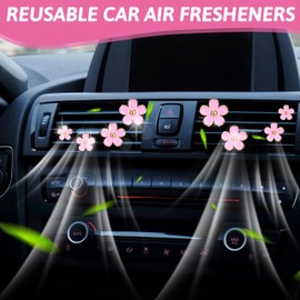 Blumen Lüftung Clip mit 4 Duft Wattepads Auto Lufterfrischer Clip Gänseblümchen Auto-Dekorationszubehör für Auto 8St Rosa