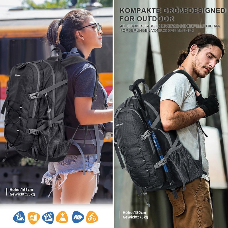 BECOJADDE Hiking Backpack Men Women 40L Ultralight Foldable Backpack Waterproof