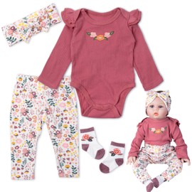 4Pieces Medylove Reborn Baby Doll Clothes Set Fit for 22-24 inch Reborn Dolls Include Headband Romper Pants and Socks