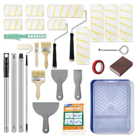 Leemeexaa 30 Pcs Paint Roller Kit with Extension Pole,9 Inch Blue Paint Tray and Roller Tray Liners,Mini Paint Roller 4 Inch and Paint Rollers 9 inch,Ideal for Wall Brushing,Home Improvement,DIY