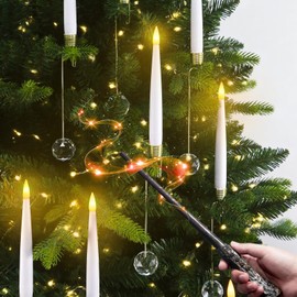 Sunjas Christmas Tree Candles with Magic Wand 12 Pack Flameless Candles for Christmas Tree Flickering Battery Operated LED Candle for Holiday Home Party Decor with Crystal Ball Hook