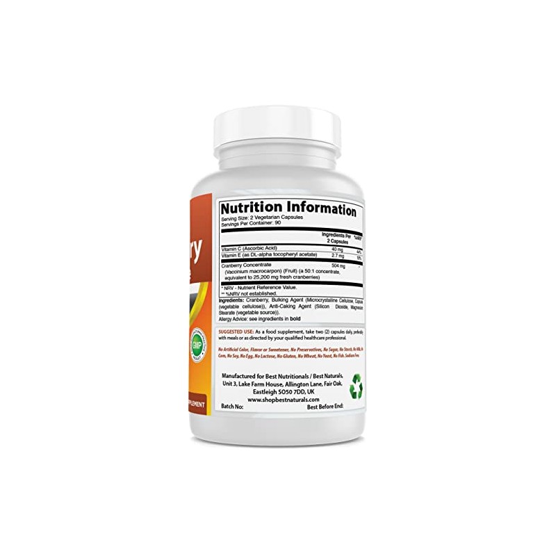 Best Naturals Cranberry 3X Strength, 12600 mg 180 Veggie Capsules