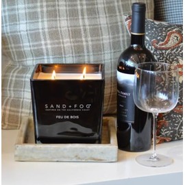 SAND + FOG 57oz Scented Soy Wax Blend Glass Candle Made with Essential Oils (Feu De Bois)