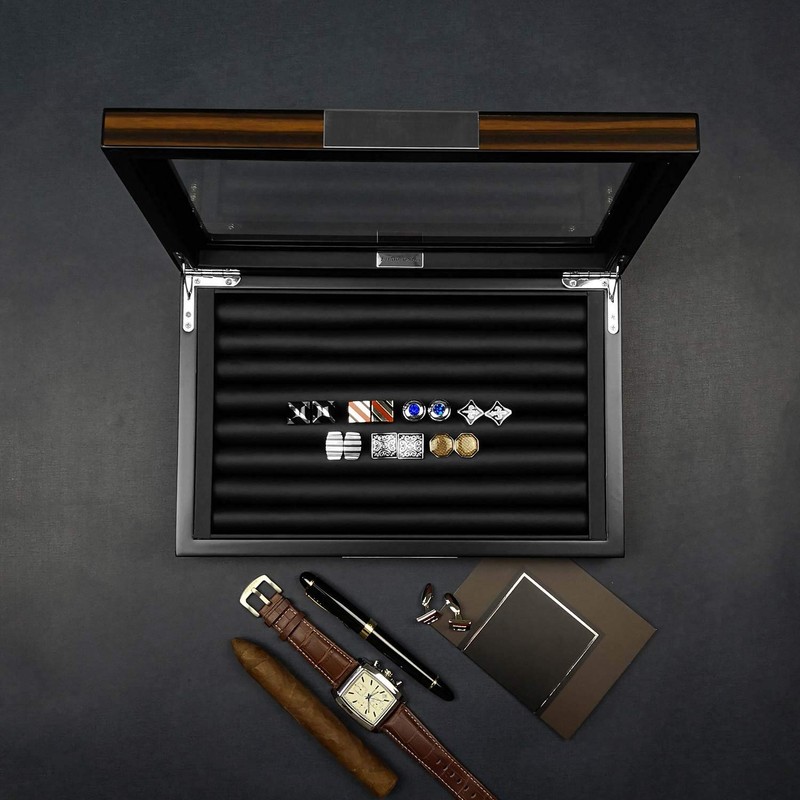 Lifomenz Co Wood Cufflink Box with Glass Window Cufflink Display