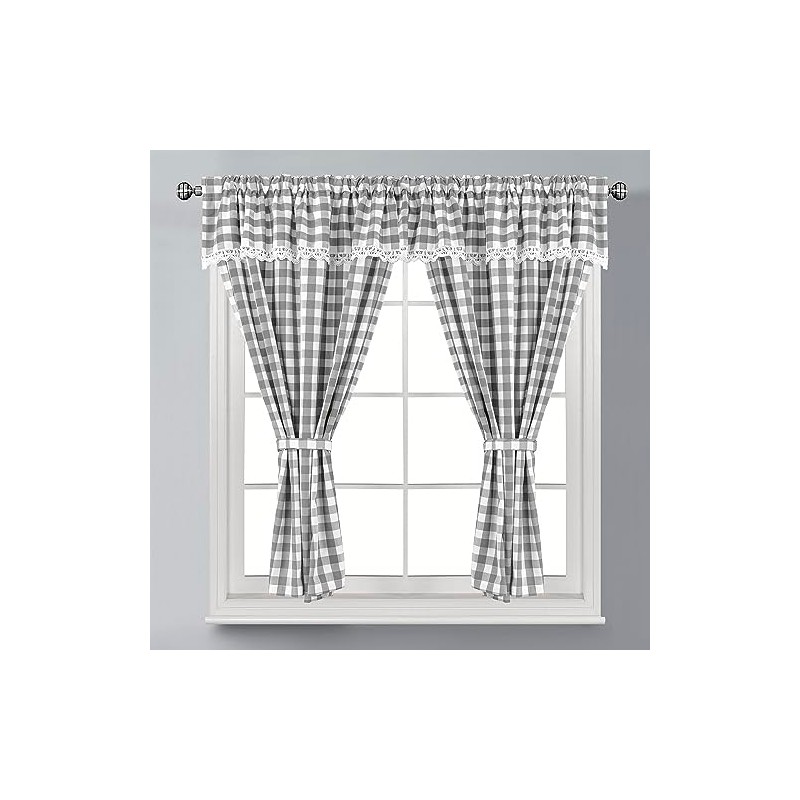 Householdfurnishing Embroidered Kitchen Window Pair Curtains Set Rod Pocket with