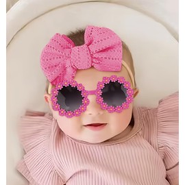 Yheahin Baby Girl Bows Tie Headband Newborn Soft Cotton Hair Bow Party Photo Shower Bow Headwraps Hair Accessories for Toddler Infant (Style 1-Pink, stretchy)