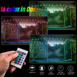 Waybelive 【Upgraded Large Volume&Longer Version】 LED Trampoline Lights，Remote Control Trampoline Rim LED Light for 15Ft Trampoline, C Battery Box, 16 Color Change, Waterproof, Bright to Play at Night Outdoors