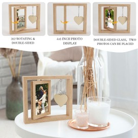 Rotating Floating Photo Frame, 2025 Wedding Picture Frames 6x4, Double Engagement Photo Frame, Wooden Picture Frames, Wedding Gifts for Bride and Groom