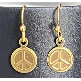 Tiny Gold Peace Sign Dangle Earrings 70's Retro. Jewelry Earrings for Women #3298FE485