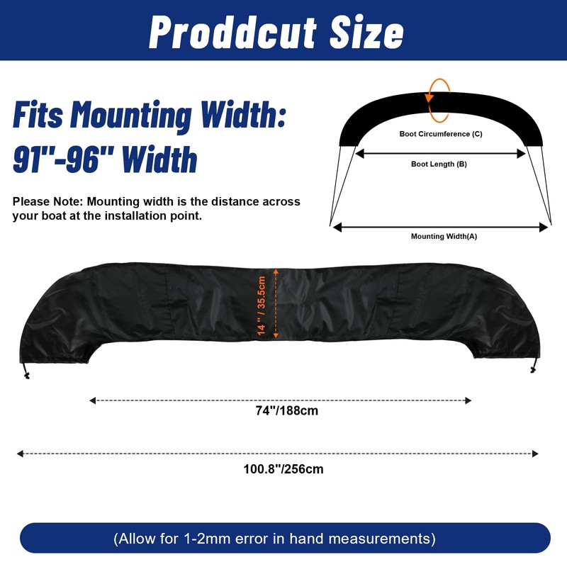 HWEIUA Bimini Top Storage Boot 91"-96" Width, 600D Heavy-Duty Waterproof