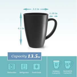 Teivio 12 Pack Wheat Straw Cups with Handle,Plastic 13.5 oz Squircle Mugs, Reusable Unbreakable Drinking Water Tumblers for Adults, Kids, Coffee, Camping,RV, Dishwasher Safe, Black