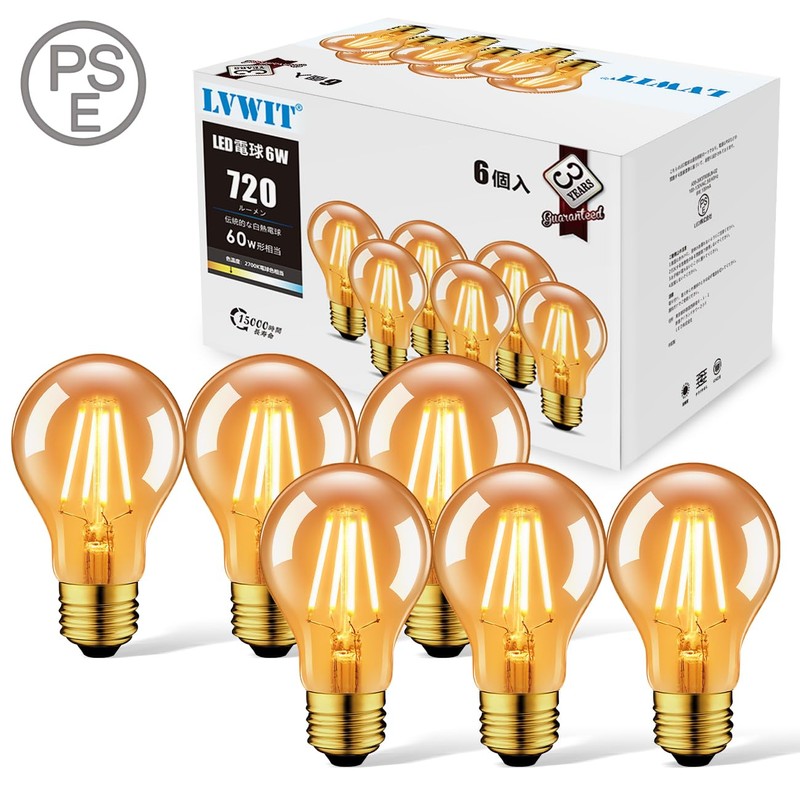 LVWIT LED Bulb, E26 Base, Filament Bulb, 60W Equivalent, 2500K,